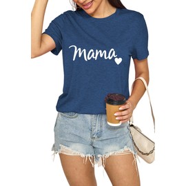 Mama Shirts for Women & Mom Gifts - Cotton Blend Round Neck Tee with Bold Mama Print