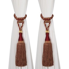 HedongHexi 2 Pack Large Tassel Curtain Tiebacks, Luxury Curtain Rope Tie Backs, Home Decorative Holdbacks Braided Tassel Tie-Backs (Red, 2 Pack)