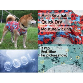Y-blue Dog Summer Cooling Shirts,Sun Protection Quick Dry Mesh Breathable Large UV Protection Lightweight Tee-Shirt,Red+Blue XL