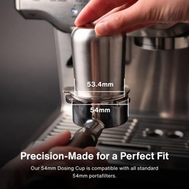 Crema Coffee Products | 54mm Dosing Cup | Brushed Silver | 100% Stainless Steel | Espresso Coffee Dosing Cup | Fits 54mm Breville Portafilters