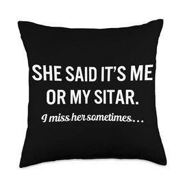 Funny Sitar Quote Instrument Music Throw Pillow