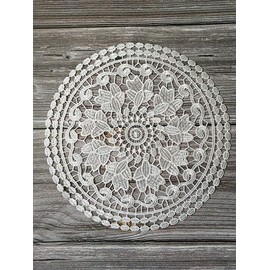 Yulakes Set of 3 White Lace Round Embroidery Table Place Mats, Handmade Lace Doilies Cotton Placemat Flower Mat, Lace Doilies Crochet Doilies Tablecloth 20 cm/25 cm/30 cm