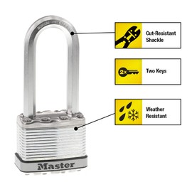 Master Lock M5XQLJ Magnum Heavy Duty Outdoor Padlock with Key, 4 Pack Keyed-Alike