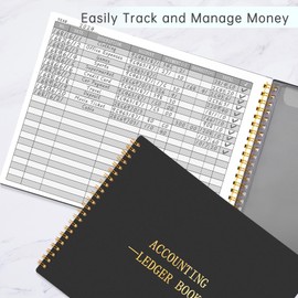 HAUTOCO Accounts Book for Finance Bookkeeping, Accounting Ledger Book for Small Businesses and Home Budget Tracking, Income and Expense Log Book - 257 x 200 mm (Black)