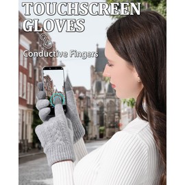 ZNRZNR Winter Warm Gloves with Touchscreen Fingers for Women, Thermal Thick Wool Fleece Lined Gloves for Cold Weather, Elastic Cuff