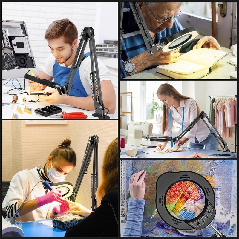 Magnifying Glass with Light and Clamp, 15X 10X Desk Magnifying