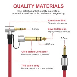 Alitutumao Replacement 3.5mm to 3.5mm & 6.5mm Aux Auxiliary Audio Cable, Headphone Extension Cord Compatible with Monster Beats Solo Pro Detox by Dr Dre Headphones (Red)