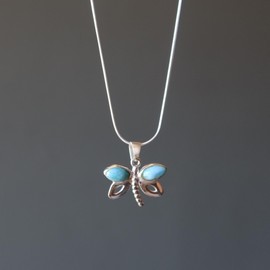 Satin Crystals Larimar Necklace Dragonfly Blue Sterling Silver 16 inch
