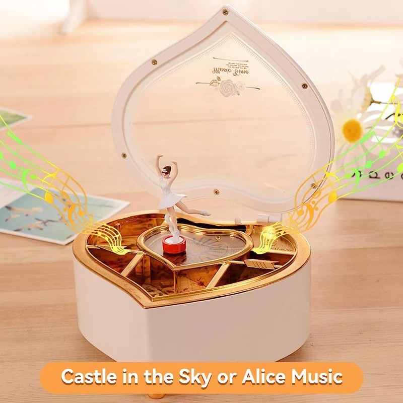 SH Cajas Musical Forma De Corazon Bailarina Caja Almacenamiento
