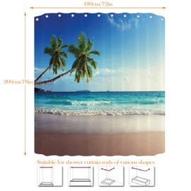 NiCoLa Waterproof Shower Curtains 3D Beach Shower Curtain with 12 Hooks, Washable Bathroom Curtains, Polyester Fabric Bath Curtain for Bath Tub and Shower Stall 72 * 78 Inch
