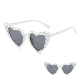 Heart Sunglasses White Pearl Vintage Heart Shape Heart Glasses for Wedding, Birthday Party, Carnival, Bride Party Heart Glasses Heart Sunglasses for Children and Adults Sunglasses Wedding, White