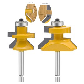 LEATBUY-TECH 1/4-Inch Shank Tongue and Groove Flooring Router Bit Set 2 PCS,V-Notch Wainscotting and Flooring Matched Router Bits Set with Edge Banding(1/4-Bevel)