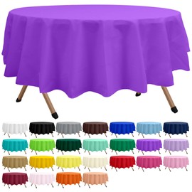 dinexlence 2 Pack Purple Premium Plastic Tablecloth Round 84 Inches Reusable Violet Decorative Table Cover for Dining, Wedding, Party, Indoor and Outdoor use