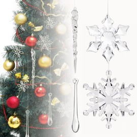 40 Pcs Christmas Snowflake Decorations Christmas Tree Acrylic Crystal Hanging Pendant Snowflakes Ornaments Clear Droplet Prism Decor for Xmas Wedding Festival Home Party Event