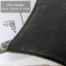 Vfuty Dark Gray Textured Throw Pillow Cover 20x20 Set of 2 Decorative Chenille Pillow Cover with Stitched Edges, Neutral Farmhouse Pillow Case for Couch Sofa Living Room Bedroom Cozy Accent Decor