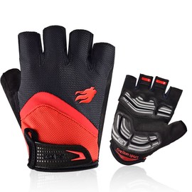 FIRELION Cycling Gloves Mountain Bike Gloves Road Bicycle Gloves Gel Pad Riding Gloves Half Finger Biking Gloves (Red, Medium)