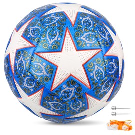GOHOMKIC Balón de Fútbol, Balón de Fútbol de Entrenamiento Juvenil No. 5 con Red de Pasador, Champions League Football Fans Memorabilia, Apto para Niños y Adultos (Azul)