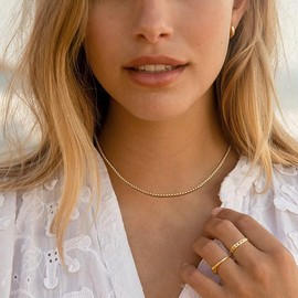 Jenosy Gold Chain Choker Necklace, 14K Gold Plated Lip Chain Long Necklace Delicate Fashion Choker Necklace Jewellery Gift for Women, Gold