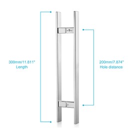 TOGU TG-6018 12 inches Solid Standoffs Heavy-Duty Commercial Grade-304 Stainless Steel Push Pull Door Handle/Barn Door Pull Handle/Glass Pulls, Mirror Polished Chrome Finish