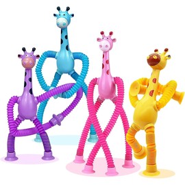 OIXEYA 4 Pezzi ventose gioco per bambini Ventosa Telescopica Giraffa Giocattolo,Giocattoli Di Decompressione,Giocattolo Giraffa A Ventosa Telescopica,Adatto Per Ragazzi E Ragazze