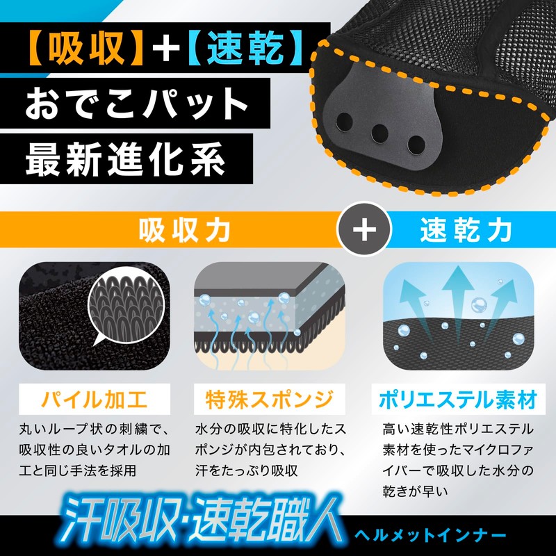 THE Kobushin Helmet Inner (3-Piece Set Black) Forehead Sweat Wiper