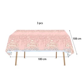 UgyDuky 3Pcs Pink and Rose Gold Tablecloths Rectangle Glitter Tablecloth Girl Party Happy Birthday Table Cloths Disposable Sequin Tablecloth Sparkly Diamond Table Cover for Birthday Party (Pink)