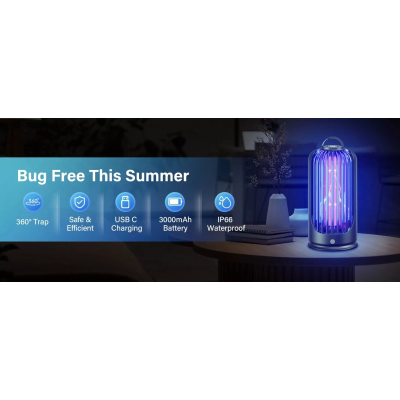 Elechome Bug Zapper for Indoor Outdoor, Rechargeable Mosquito Zapper with