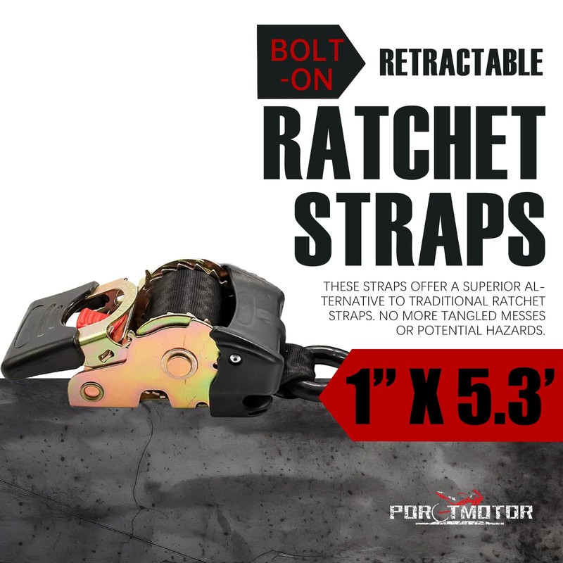 Porotmotor 4 Pack Bolt-On Retractable Ratchet Straps (1" x5.3'), Self