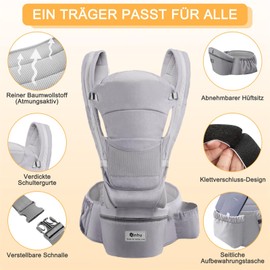Lohofrnny Baby Carrier, Multifunctional Ergonomic Baby Carrier for 0-36 Months, All-in-One Child Carrier with Hip Seat, Adjustable Seat, Baby Carrier with 6 Carrying Positions for Infants (Grey)