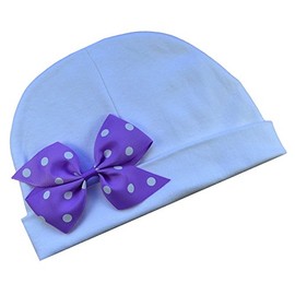 Funny Girl Designs Baby Girl Pinwheel Bow Cotton Baby Hat (White Hat with Lavender Dot Bow)