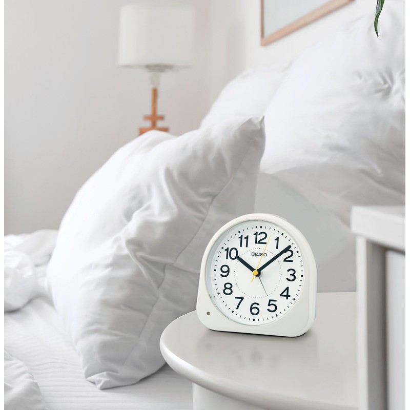 Seiko Clock KR525W Alarm Clock, Analog Clock, Night Visible, White,