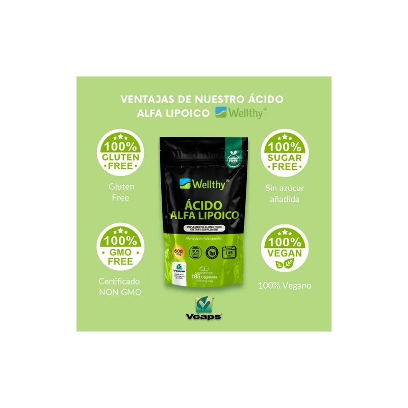 Ácido Alfa Lipoico 600 Mg. 185 Cápsulas Wellthy Sabor Sin