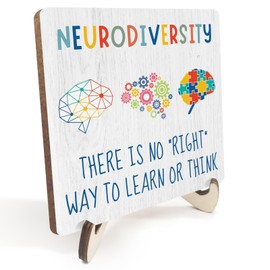 Inspirational Office Decor Rustic Neurodiversity Brain Wooden Desk Decor Mental Health Gifts Therapy Therapist Appreciation Gifts for Coworker Counselor Office Table Tiered Tray Plaque with Wood Stand