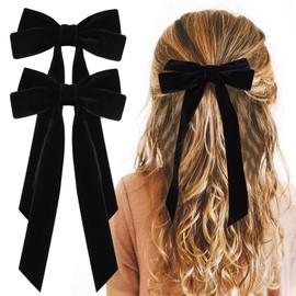 Kryzalite 2 Pieces Velvet Hair Bows Black Hair Band Clips Large Autumn Alligator Clips Hair Accessories for Women Girls Toddler Kids Baby