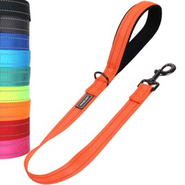 VIVAGLORY Short Dog Leash Closerok Traffic Leash for Dog with Soft Padded Handle for Training & Walking, Padded Neoprene & Heavy Duty, 24inch, Orange