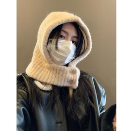 Imported Knit Balaclava Hood, Neck Warmer & Earmuffs Scarf for Winter Warmth lf3372 Free Size / Free Size Two Button Dropped Hat - Dark Color 4ea