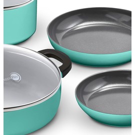 GreenPan SmartShape Healthy Ceramic Nonstick, 6 Piece Cookware Pots and Pans Set, PFAS-Free, Dishwasher Safe, Turquoise