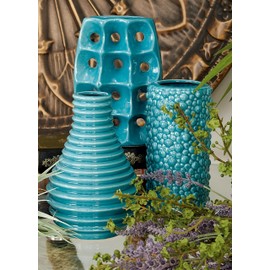 Deco 79 Ceramic Vase with Varying Patterns, Set of 3 5"W, 8"H, Blue