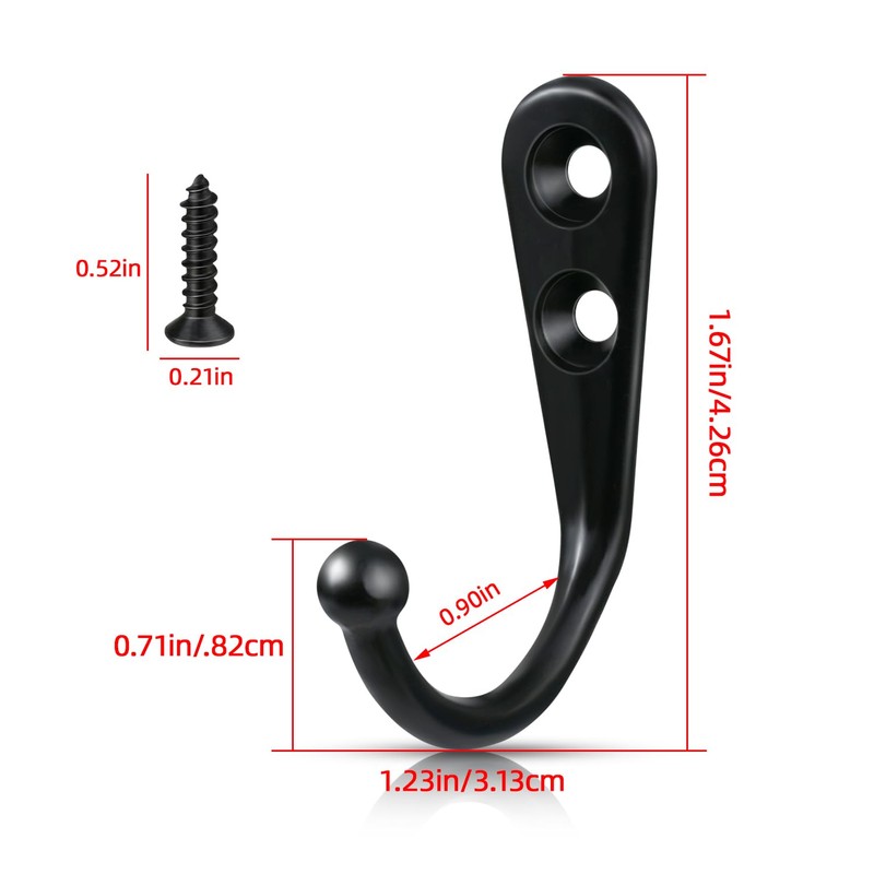 JIUZI Black Wall Mounted Coat Hooks, Rustproof Metal Hooks for