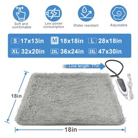 GOLOPET Cat Heating Pad, 18×18 in Waterproof Pet Heating Pad, Heated Cat Bed with Smart Thermostat Electric Steel Rope, Detachable and Washable Plush Mask - Grey