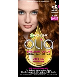 Garnier Olia Ammonia Free Permanent Hair Color, 100% Gray Coverage (Packaging May Vary), 6.43 Light Natural Auburn, Red Hair Dye, Pack of 1
