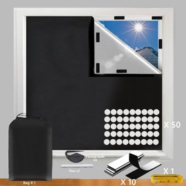 GERLNF 100% Blackout Curtains for Bedroom, Portable DIY Window Curtains, No Drill Window Shades & Blackout Curtains with Stickers & Tabs for Travel, Dorm Room (40" x 57”,Black)