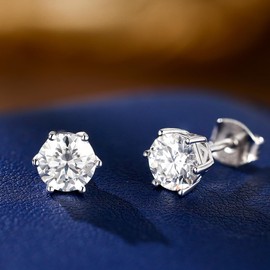 MYBELLNA Moissanite Stud Earrings for Women, 925 Sterling Silver, 1.6 ct, D Colour, VVS1 Clarity, Brilliant Round Cut Lab Created Diamond Earrings for Men, Friction Back and Post for Women Men,