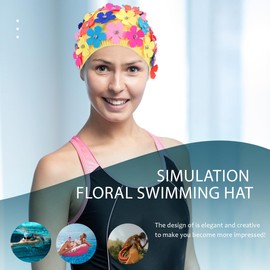 Veemoon 1 PC Simulation Flower Petal Shower Cap Hair Rhinestones Colorful Rhinestones Retro Decor Ear Protection Swimming Hat Swim Hats Floral Swim Cap Women Bathing Caps Tab