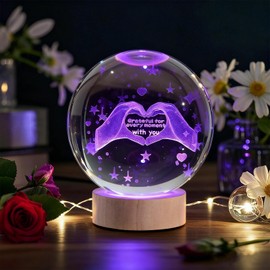 3D Couple Crystal Ball Love Gifts for Her Valentine Romantic Heart Crystals for Women, 80mm Decorative Glass Heart Crystals for Wife Birthday Christmas Mother's Day Gifts Decor with Greeting Card