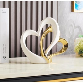 Double Heart Ornament,Double Heart Ceramic Statue,Home Decoration sculpture,Creative Home Modern Home Decoration Gift Office Living Room Decoration Collection Souvenir,Gift.