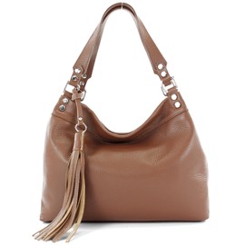 modamoda de T201 Women's Leather Shoulder Bag Handbag Handmade in Italy, Cognac