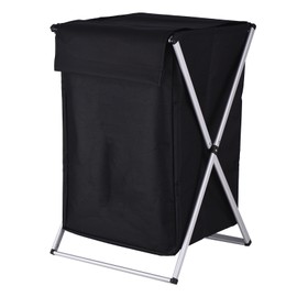Laundry Basket Clothes Hamper Organizer Sorter Storage Foldable with Cover Handle Aluminum Frame for Bathroom Bedroom Home Black