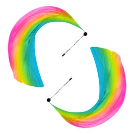 PATIKIL Dance Silk Veil Poi 79" x 32", 1 Pair Women Belly Dance with Streamer Throw Ball for Dance, Blue&Yellow Rose