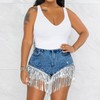 Women's Rhinestone Pearls Tassels Raw Hem Shorts Frayed Ripped Hot